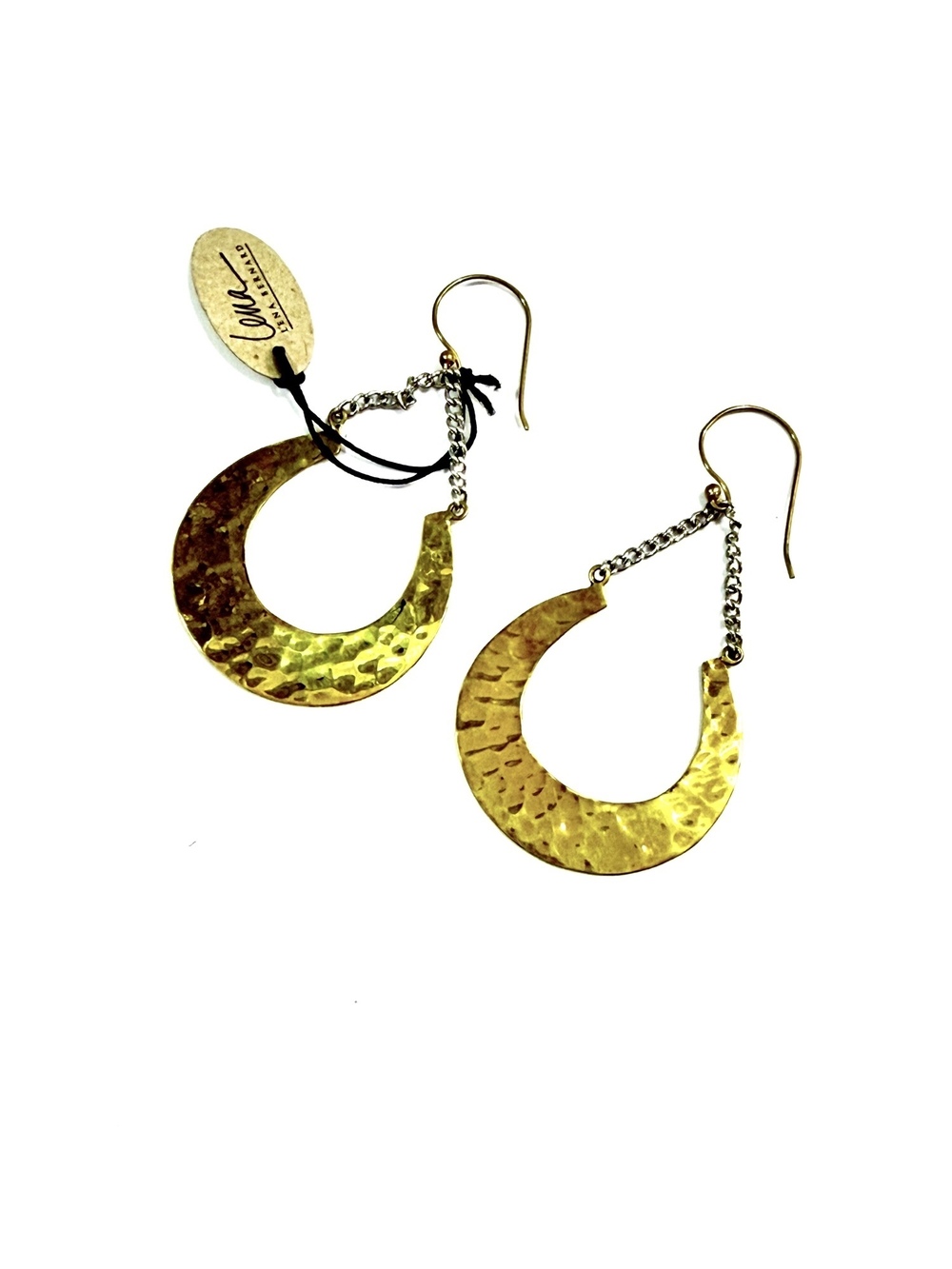 Lena Bernard Hammered Crescent Hoop Earrings Gold | NWT